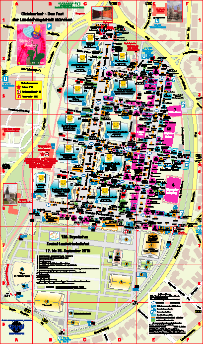 Detaillierter Wiesn Lageplan - Plan mit allen Fahrgeschften - Oktoberfest München (RAW)